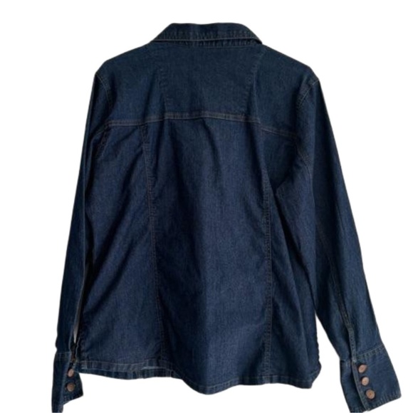 Bill Blass Jeanswear stretch button down western style jean shirt size L - Picture 2 of 14